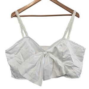 Bow Crop Top Cami Women 2X White Lace Beaded Straps Bralette Coquette Girly Boho